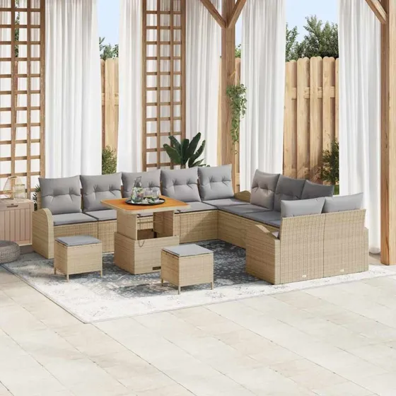 vidaXL Havesofa Sæt 13 stk Beige/Lys Grå med Opbevaring