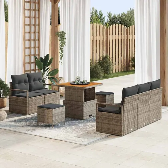 vidaXL Havesofa Sæt 8 stk Grå Polyrattan, Stål & Akacietræ