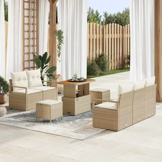 vidaXL Havesofa Sæt 8 stk med opbevaring, beige og creme