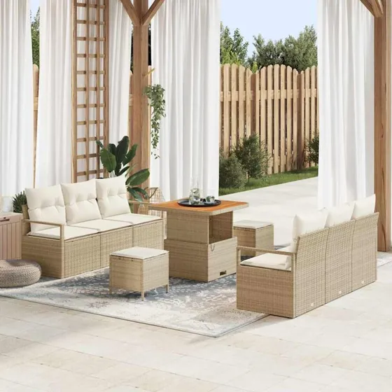 vidaXL Havesofa Sæt 9 pcs Beige Poly Rattan med Opbevaring