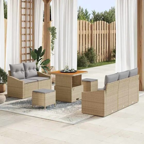 vidaXL Havesofa Sæt 8 stk Beige/Lys Grå med Opbevaring