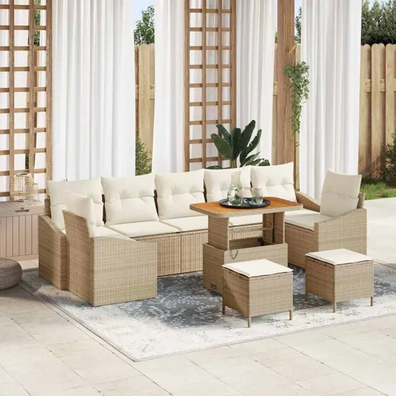 vidaXL Havesofa Sæt 10 stk Beige Poly Rattan med opbevaring