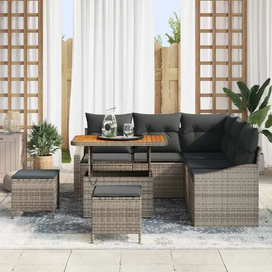 vidaXL Havesofa Sæt 8 pcs Grå Poly rattan med opbevaring