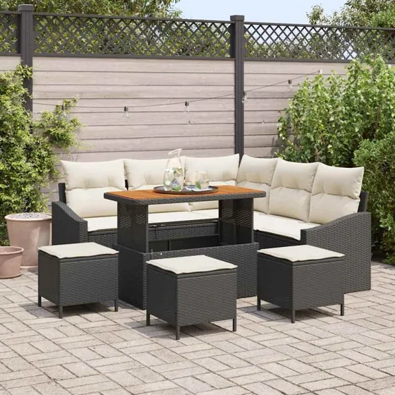 vidaXL Havesofa Sæt 9 pc Sort Poly rattan med opbevaring