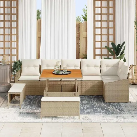 vidaXL Havesofa Sæt 9 pc Beige Poly Rattan med Opbevaring