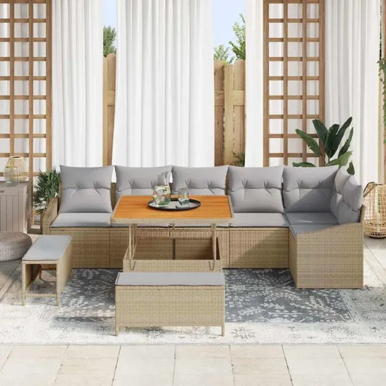 vidaXL Havesofa Sæt 9 pc Beige Poly Rattan med Opbevaring