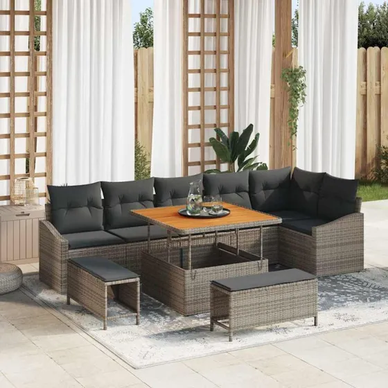 vidaXL Havesofa Sæt 9 stk Grå Poly rattan med opbevaring