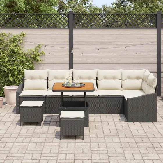 vidaXL Havesofa Sæt 9 pc Sort Poly Rattan med Opbevaring