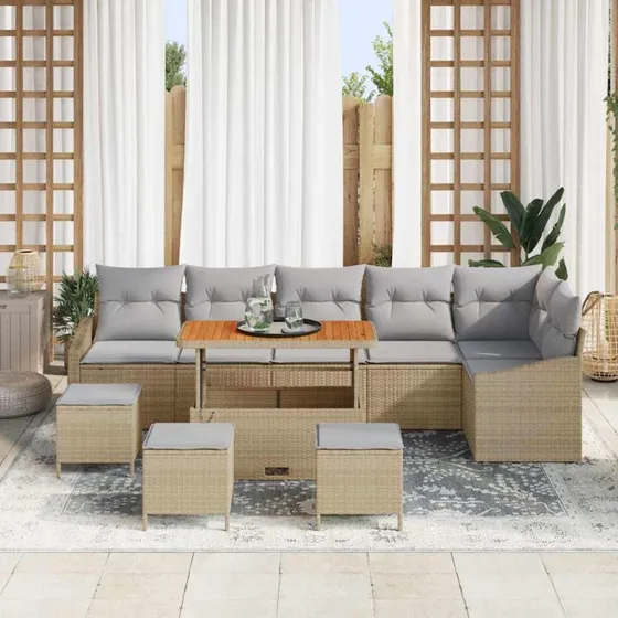 vidaXL Havesofa Sæt 10 stk Beige Poly Rattan med Opbevaring