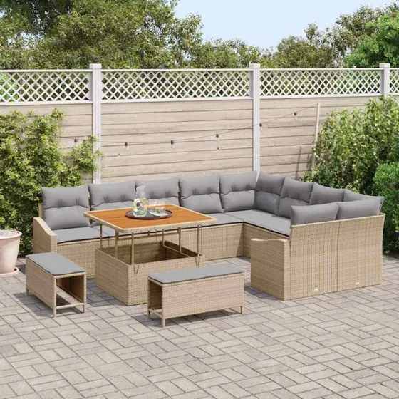 vidaXL Havesofa Sæt 12 stk Beige Poly rattan med opbevaring