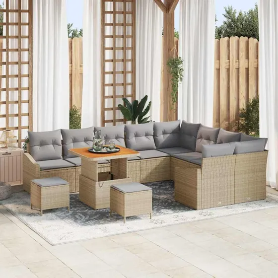 vidaXL Havesofa Sæt 12 stk Beige Poly rattan med opbevaring