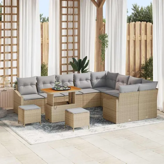 vidaXL Havesofa Sæt 12 stk Beige Poly rattan med opbevaring