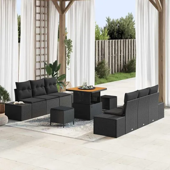 vidaXL Havesofa Sæt 9 pc Sort Poly rattan med opbevaring