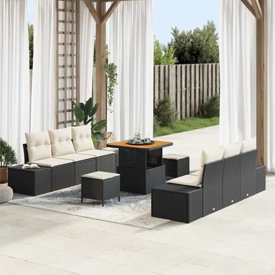 vidaXL Havesofa Sæt 9 stk Sort Poly rattan med opbevaring
