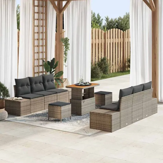 vidaXL Havesofa Sæt 9 pc Grå Poly rattan med opbevaring