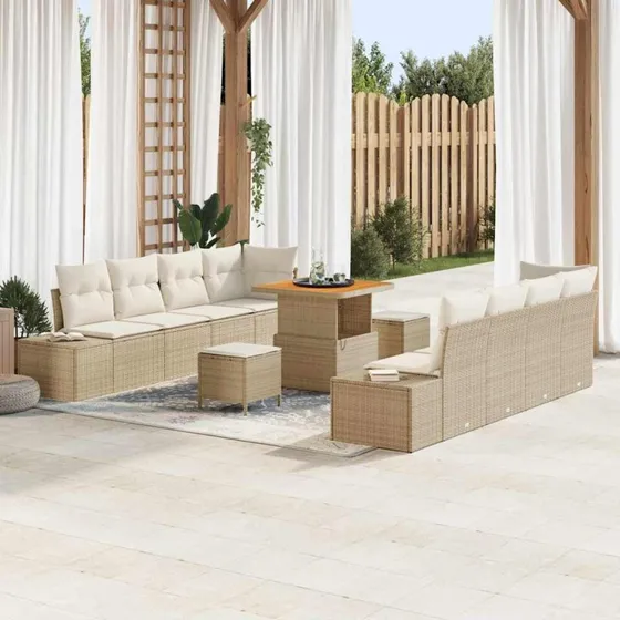 vidaXL Havesofa Sæt 11 stk Beige Poly rattan med opbevaring