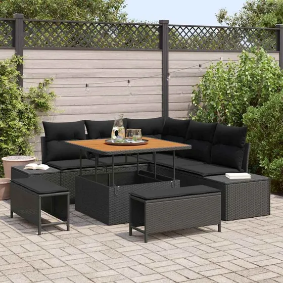 vidaXL Havesofa Sæt 8 pc Sort Poly Rattan med Opbevaring