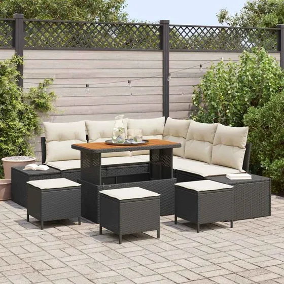 vidaXL Havesofa Sæt 9 stk Sort Poly Rattan med Opbevaring