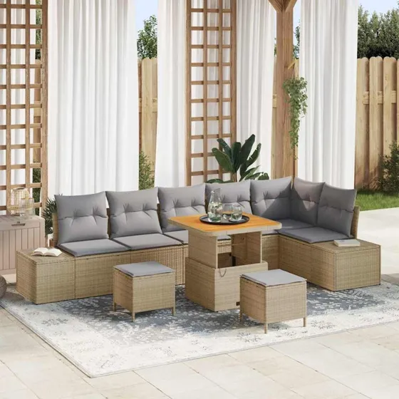 vidaXL Havesofa Sæt 9 stk Beige Poly rattan med opbevaring