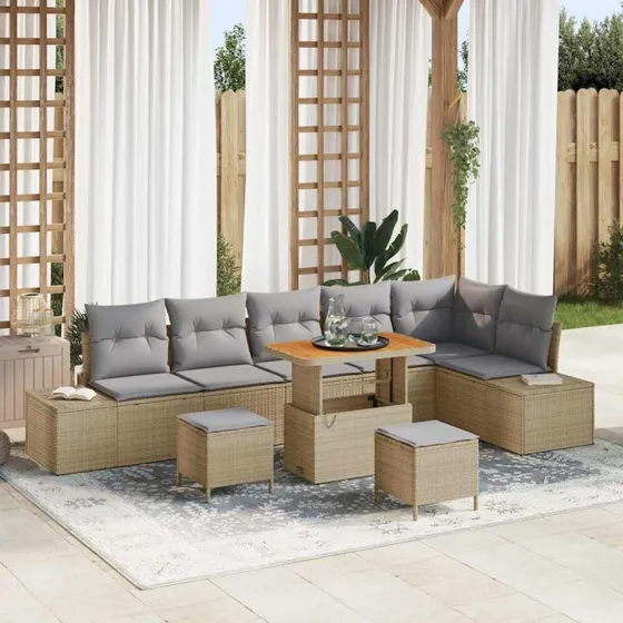 vidaXL Havesofa Sæt 9 pcs Beige Poly rattan med opbevaring