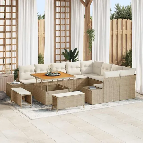 vidaXL Havesofa Sæt 12 stk Beige Poly Rattan med Opbevaring
