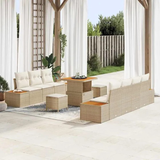 vidaXL Havesofa Sæt 10 pc Beige Poly rattan med opbevaring