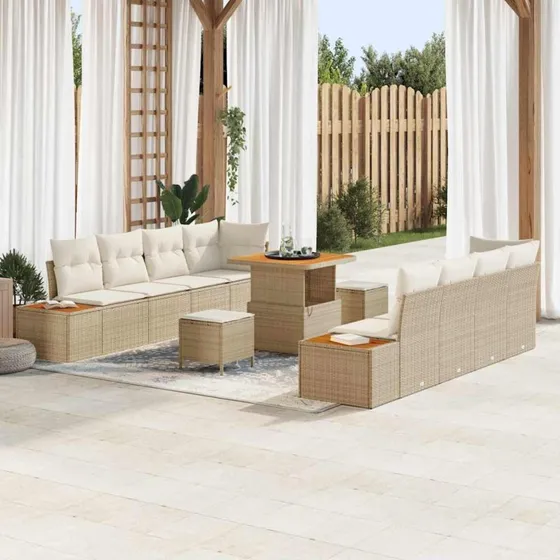 vidaXL Havesofa Sæt 11 stk Beige Poly Rattan med Opbevaring