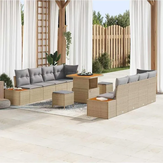 vidaXL Havesofa Sæt 11 stk Beige Poly Rattan med Opbevaring