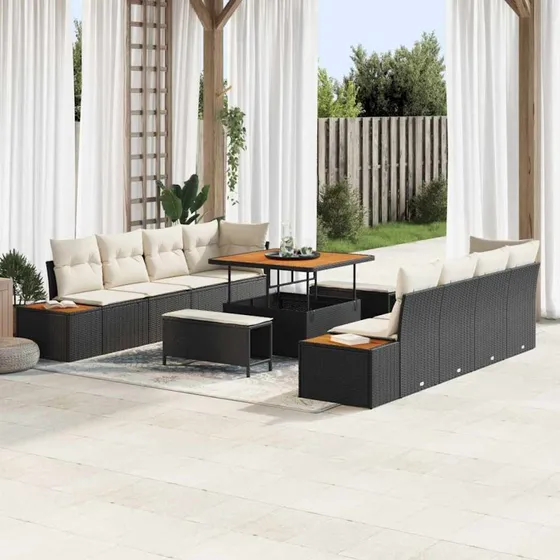 vidaXL Havesofa Sæt 11 pc Sort Poly rattan med opbevaring