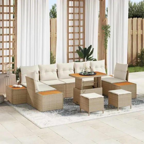 vidaXL Havesofa Sæt 10 pc Beige Poly rattan med opbevaring