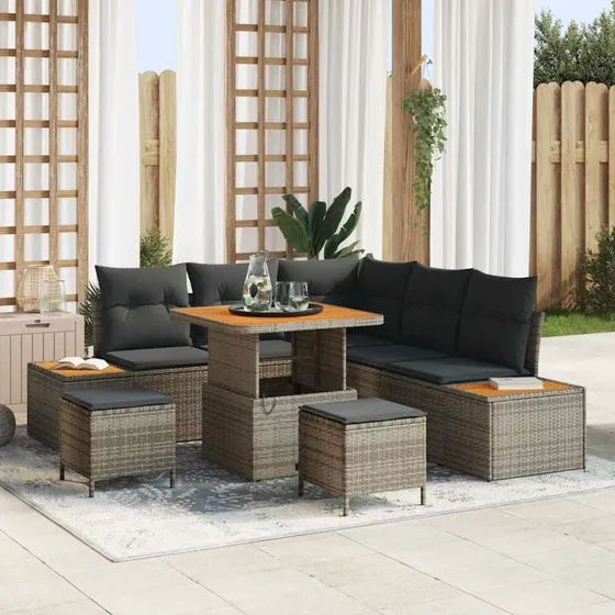 vidaXL Havesofa Sæt 8 pcs Grå Poly rattan med opbevaring