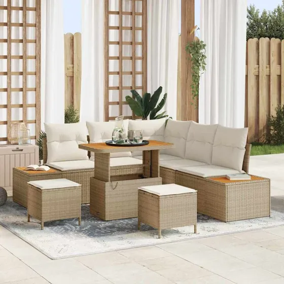 vidaXL Havesofa Sæt 8-del med opbevaring, beige poly rattan