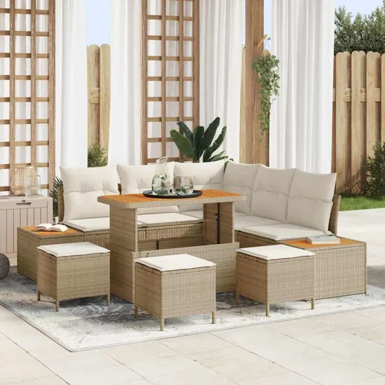vidaXL Havesofa Sæt 9 del 9 pcs Beige Poly Rattan med Opbevaring
