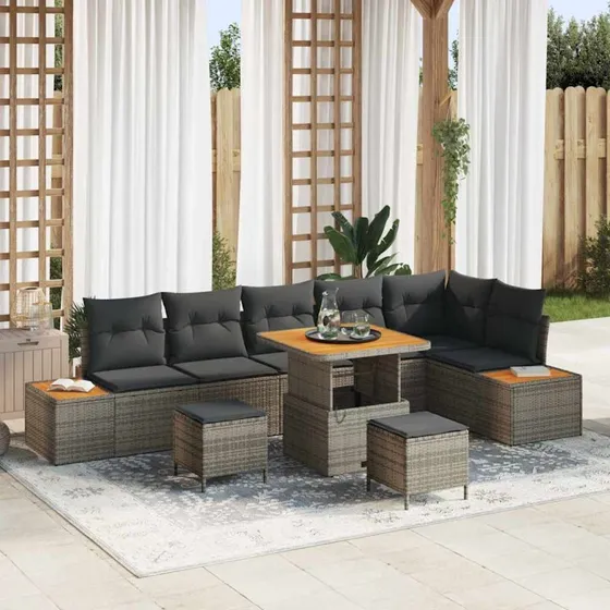 vidaXL Havesofa Sæt 9 stk Grå Poly rattan med opbevaring