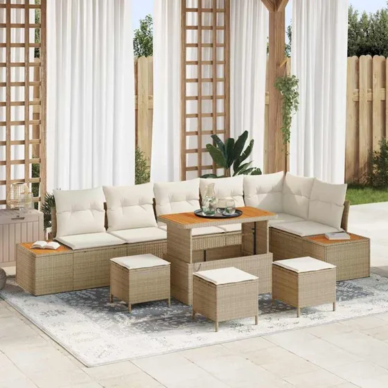vidaXL Havesofa Sæt 10 stk Beige Poly rattan med opbevaring