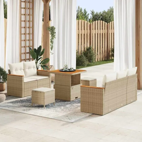 vidaXL Havesofa Sæt 10 pcs Beige/Creme Poly rattan