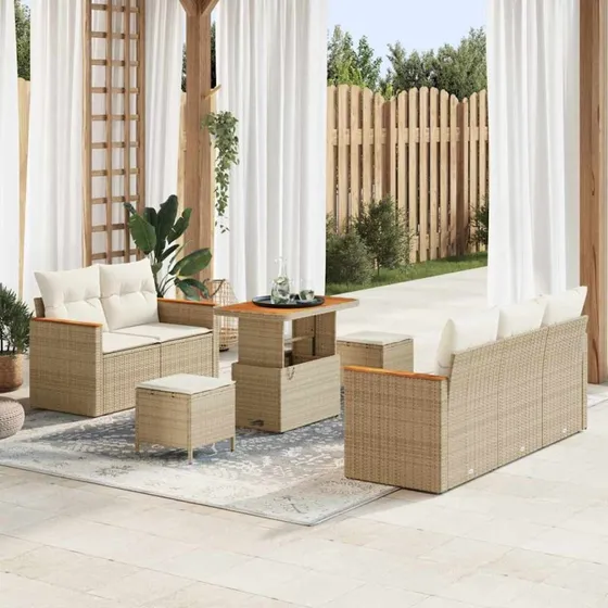 vidaXL Havesofa Sæt 10 pcs Beige/Creme Poly rattan