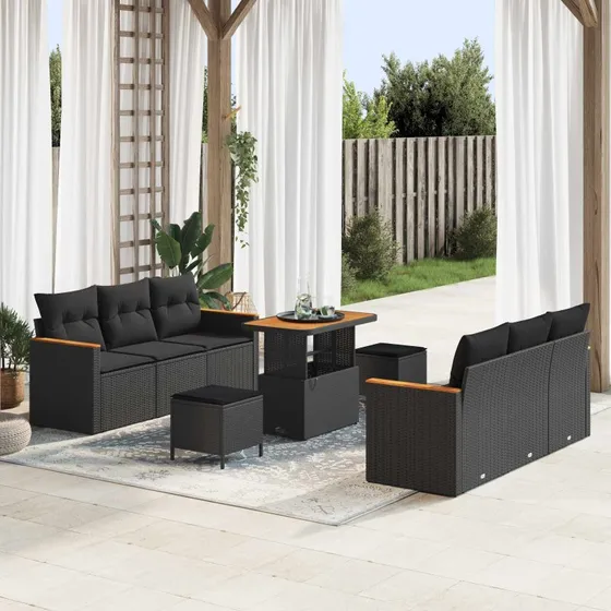 vidaXL Havesofa Sæt 11 pcs Sort Poly rattan med opbevaring