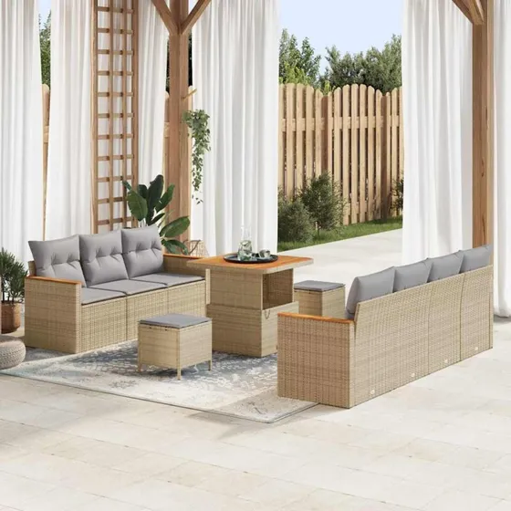 vidaXL Havesofa Sæt 14 pcs Beige/Lys Grå Poly rattan