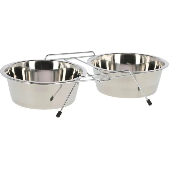 Metal dobbelt foderautomat med 2 x 450 ml rustfri skåle
