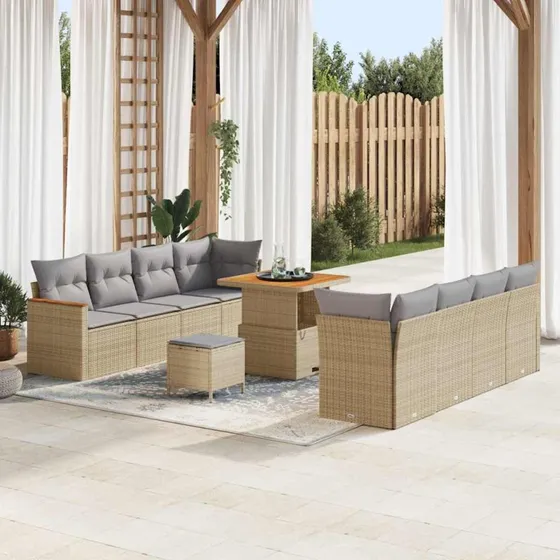 vidaXL Havesofa Sæt 12 pcs Beige Poly rattan med opbevaring