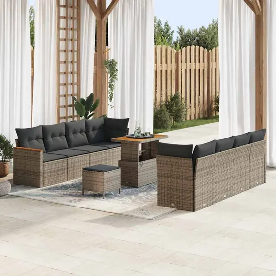 vidaXL Havesofa Sæt 12 pcs Grå Poly rattan med opbevaring