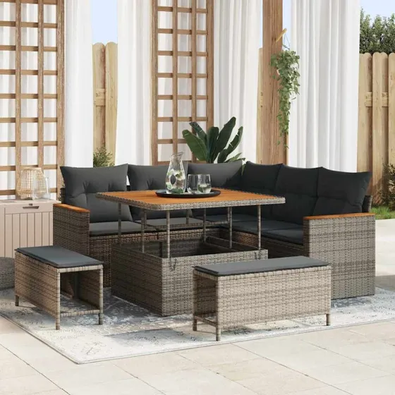 vidaXL Havesofa Sæt 8 pcs Grå Poly rattan med opbevaring