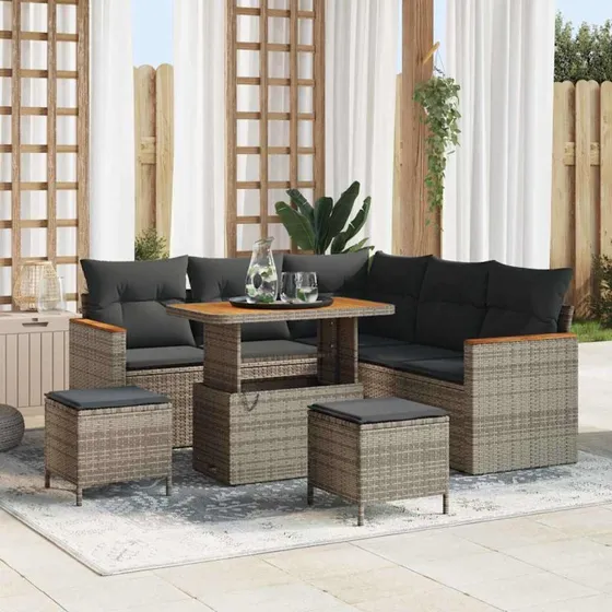 vidaXL Havesofa Sæt 8 pcs Grå Poly rattan med opbevaring