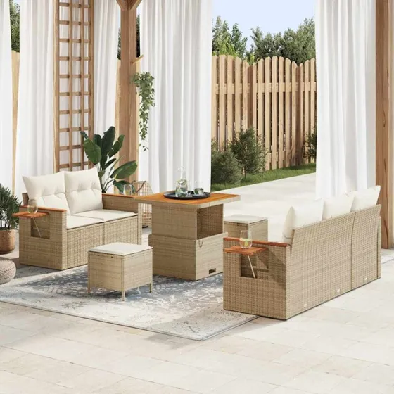 vidaXL Havesofa Sæt 10 pcs Beige/Creme Poly rattan med opbevaring