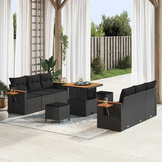 vidaXL Havesofa Sæt 11 pcs Sort Poly rattan med opbevaring