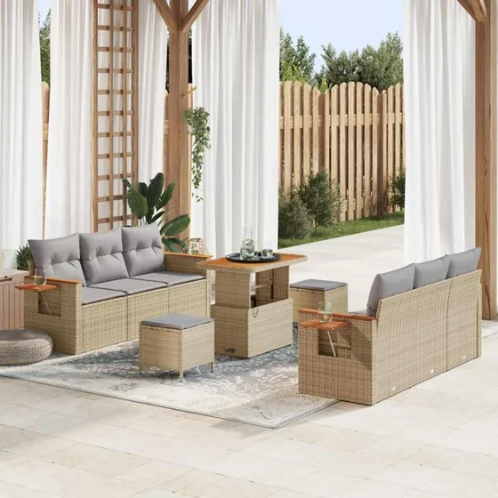 vidaXL Havesofa Sæt 11 pcs Beige/Lys Grå Poly rattan med Opbevaring
