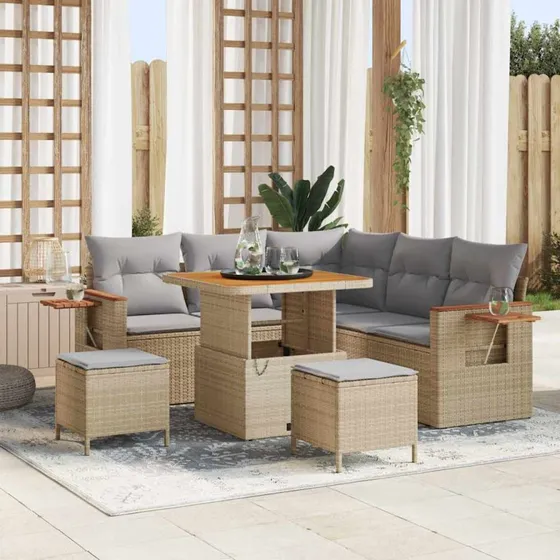 vidaXL Havesofa Sæt 9 pcs Beige/Lys Grå Poly Rattan