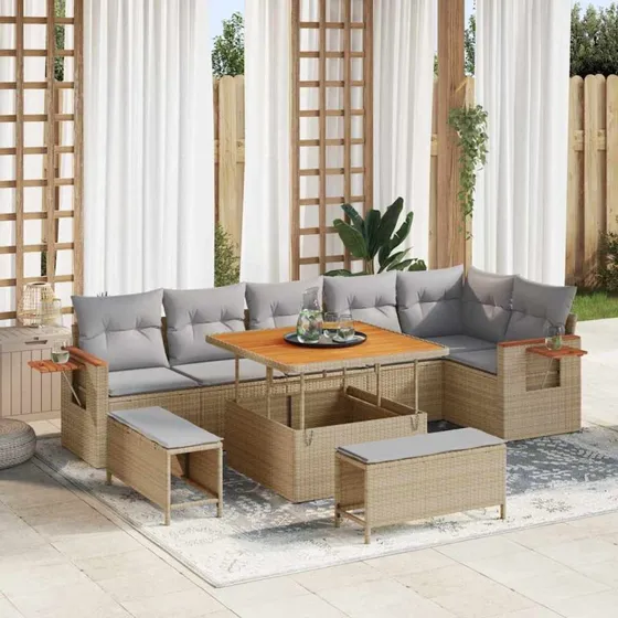 vidaXL Havesofa Sæt 11 pcs Beige/Lys Grå Poly rattan med Akacietræ