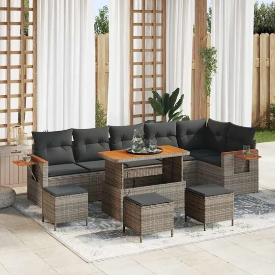 vidaXL Havesofa Sæt 12 pcs Grå Poly rattan med Akacietræ